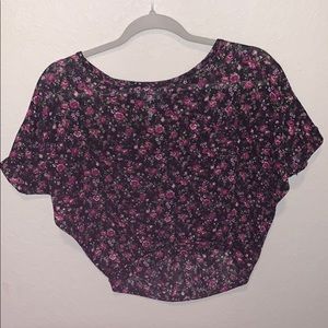 Purple/Pink Flowered Black Blouse